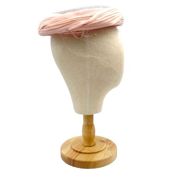 Vintage 1950s Pillbox Hat Veiled Chiffon Straw Hat Pastel Pink Easter Wedding - Picture 6 of 11